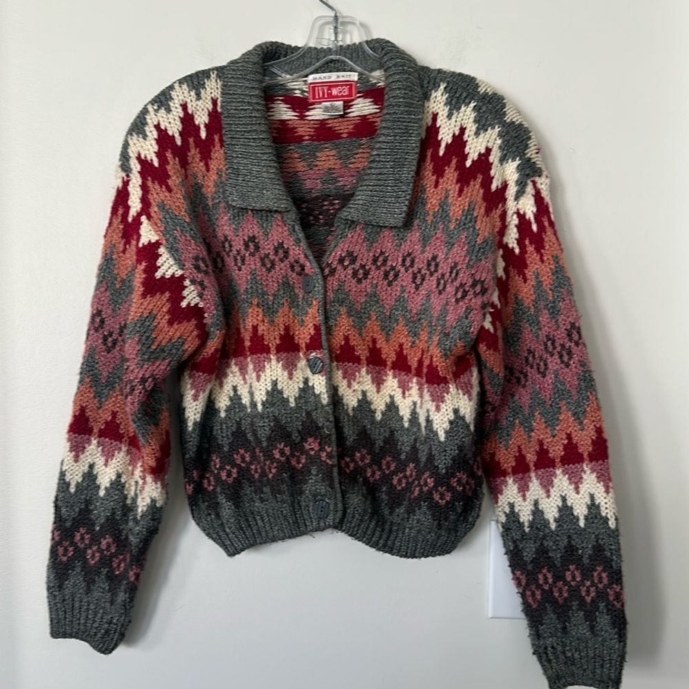 Ivy Wear 90’s Hand Knit Vintage Cardigan Sweater L